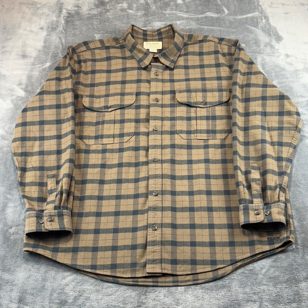 Filson Field Flannel Shirt Mens XXL Brown & Black Plaid Cotton Button Up